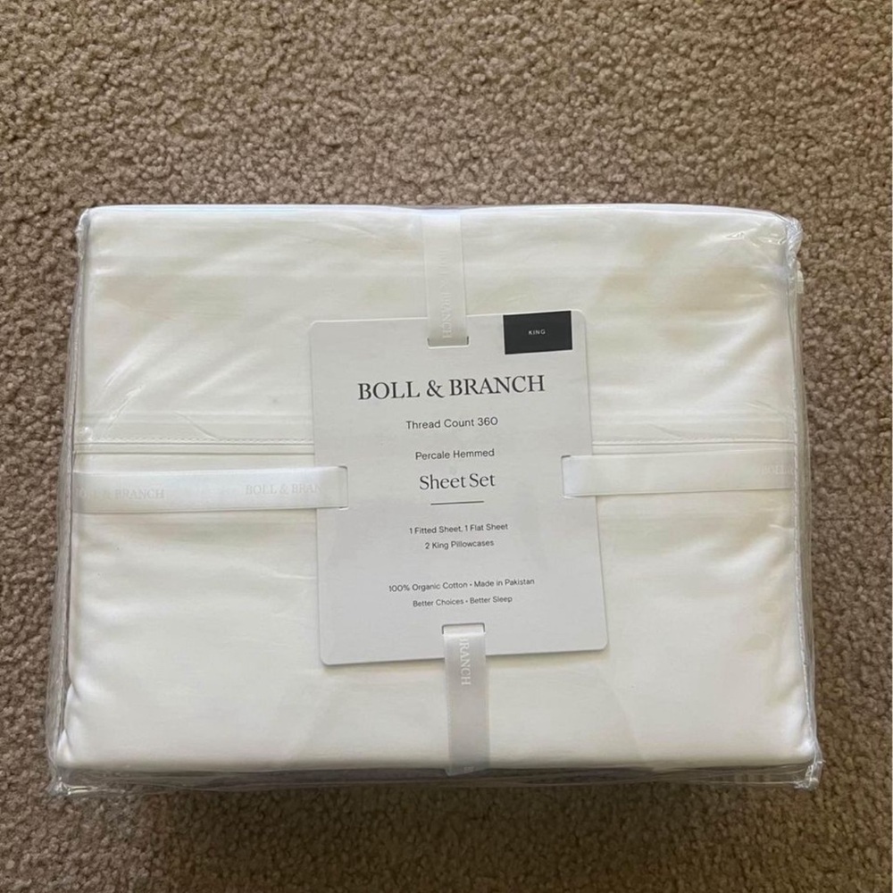 Boll & Branch Percale NWT sheet set NEW IN PACKAGING White King